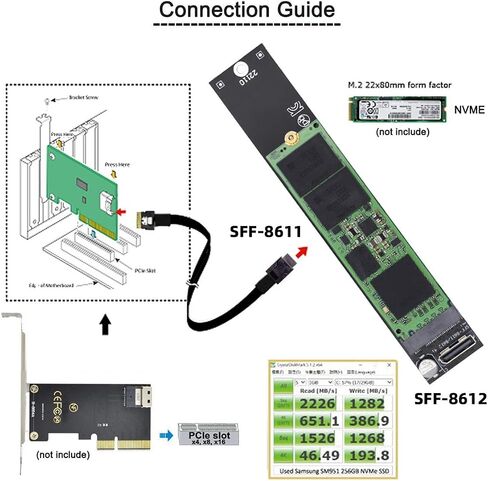 محول Cablecc Oculink SFF-8612 SFF-8611 إلى PCIE PCI-Express 16x 4X مع منفذ طاقة SATA لبطاقة رسومات اللوحة الرئيسية in Kuwait