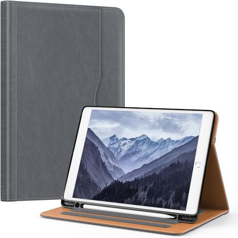 حافظة OKP لجهاز iPad الجيل التاسع 2021 / الجيل الثامن 2020/ الجيل السابع 2019 مقاس 10.2 بوصة مع غطاء حامل من جلد البولي يوريثان متعدد الزوايا مع حامل قلم رصاص وجيب، خاصية النوم/الاستيقاظ التلقائي، أسود + بني in Kuwait