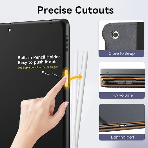 حافظة OKP لجهاز iPad الجيل التاسع 2021 / الجيل الثامن 2020/ الجيل السابع 2019 مقاس 10.2 بوصة مع غطاء حامل من جلد البولي يوريثان متعدد الزوايا مع حامل قلم رصاص وجيب، خاصية النوم/الاستيقاظ التلقائي، أسود + بني in Kuwait