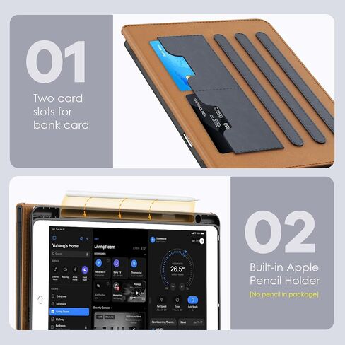 حافظة OKP لجهاز iPad الجيل التاسع 2021 / الجيل الثامن 2020/ الجيل السابع 2019 مقاس 10.2 بوصة مع غطاء حامل من جلد البولي يوريثان متعدد الزوايا مع حامل قلم رصاص وجيب، خاصية النوم/الاستيقاظ التلقائي، أسود + بني in Kuwait
