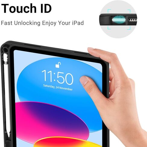 SIWENGDE for iPad 10th Generation Case 2022 with Pencil Holder, iPad 10.9 Inch Case [Support Touch ID] Flexible TPU Back Shell Smart Trifold Stand Protective Cover, Auto Wake/Sleep(Light Blue) in Kuwait