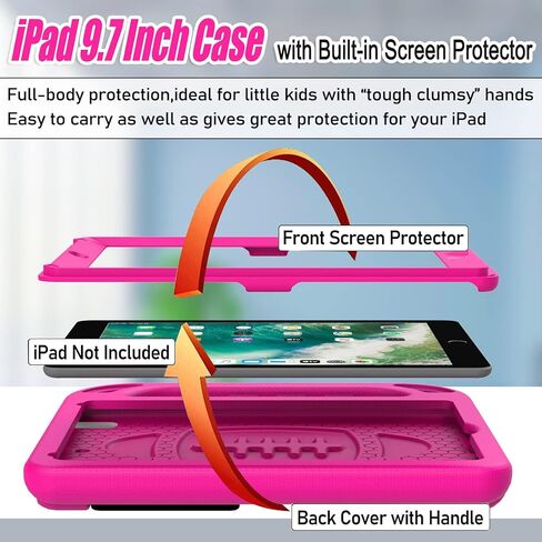حافظة LTROP للأطفال لجهاز iPad الجيل السادس/الخامس (2018/2017)، حافظة iPad 9.7 بوصة، حافظة iPad Air 2 للأطفال، واقي شاشة مدمج، حافظة بمقبض مقاوم للصدمات لجهاز iPad 9.7 الجيل السادس/الخامس/Air 2، أزرق in Kuwait