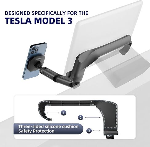 حامل هاتف AmaCielo Tesla للطراز 3/Y ذراعين 360 درجة حامل شاحن سيارة لاسلكي مغناطيسي قابل للتعديل، شحن سريع 15 وات مغناطيسي قوي متوافق مع حافظة MagSafe وiPhone 12/13/14 in Kuwait