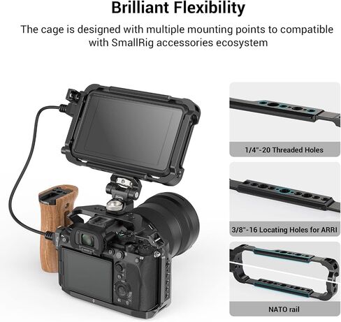 SmallRig Cage Kit for Atomos Ninja V/Ninja V+, with NATO Rail, 1/4"-20 Screw, M3 Screw，Cable Clamp for HDMI, and Sunhood, Fully Protect Camera Monitor - 3788 in Saudi Arabia