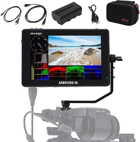 شاشة كاميرا ANDYCINE C7 الميدانية مقاس 7 بوصات 2200nits 1920x1200 تعمل باللمس + كابل بطارية وشحن + أسلاك HDMI صغيرة ومايكرو + شاشة كاميرا حقيبة حمل متوافقة مع كاميرات Sony وCanon وFujifilm وPanasonic وBMPCC in Kuwait