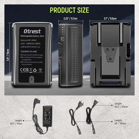 بطارية OTREST 13200 مللي أمبير على شكل V، BP-190WS 14.8 فولت 190 وات في الساعة بطارية ليثيوم أيون قابلة لإعادة الشحن مع شاحن مخرج D Tap وكابل لإضاءة LED لبث الفيديو متوافق مع كاميرا فيديو Sony BMPCC in Kuwait