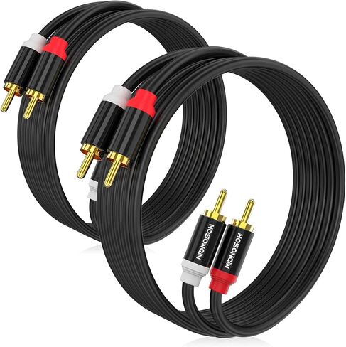 Short RCA Stereo Audio Cable 2 Pack, HOSONGIN 2 RCA Male to 2 RCA Male, High Elasticity PVC Jacket Gold-Plated Plug Double Shielding Cable, 1.6 Feet in Saudi Arabia
