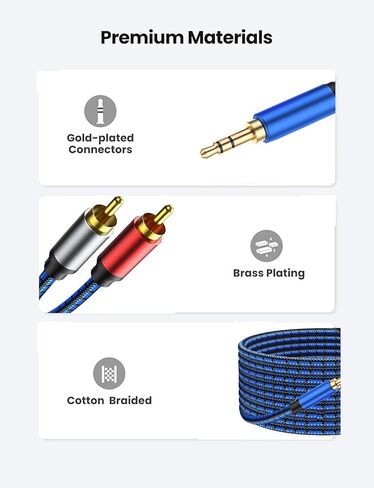 NC XQIN RCA to 3.5mm, 3.5mm to RCA Cable 50 ft RCA to Aux HiFi Sound 3.5mm to RCA Audio Cable Nylon Braided Aux to RCA Cord for Smartphones, MP3, Tablets, Speakers, HDTV in Kuwait