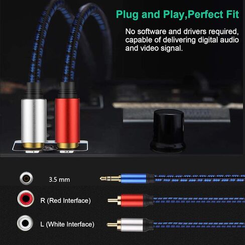 NC XQIN RCA to 3.5mm, 3.5mm to RCA Cable 50 ft RCA to Aux HiFi Sound 3.5mm to RCA Audio Cable Nylon Braided Aux to RCA Cord for Smartphones, MP3, Tablets, Speakers, HDTV in Kuwait