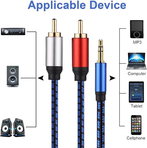 NC XQIN RCA to 3.5mm, 3.5mm to RCA Cable 50 ft RCA to Aux HiFi Sound 3.5mm to RCA Audio Cable Nylon Braided Aux to RCA Cord for Smartphones, MP3, Tablets, Speakers, HDTV in Kuwait