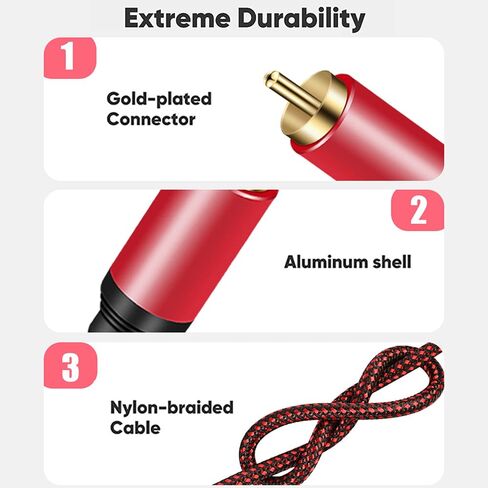كابل صوت محوري رقمي بطول 3 أقدام، 1RCA ذكر إلى 1RCA ذكر كابل مضخم صوت من النايلون مضفر RCA كابل فيديو لمضخم الصوت، المسرح المنزلي، HDTV، أنظمة هاي فاي (3 أقدام) in Kuwait