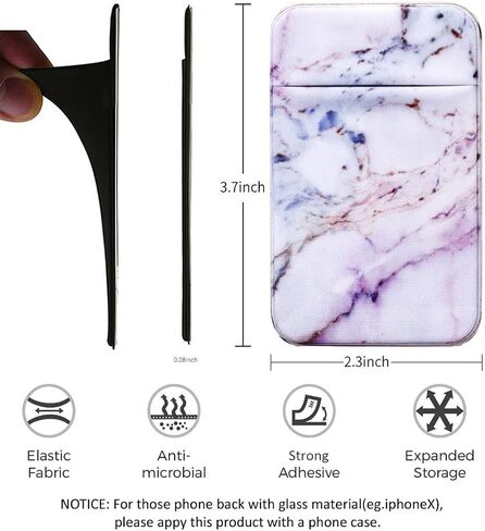 2Pack Marble Adhesive Phone Pocket,Cell Phone Stick On Card Wallet Sleeve,Credit Cards/ID Card Holder(Double Secure) with Sticker for Back of iPhone,Android and All Smartphones-Black&Purple Marble in Kuwait