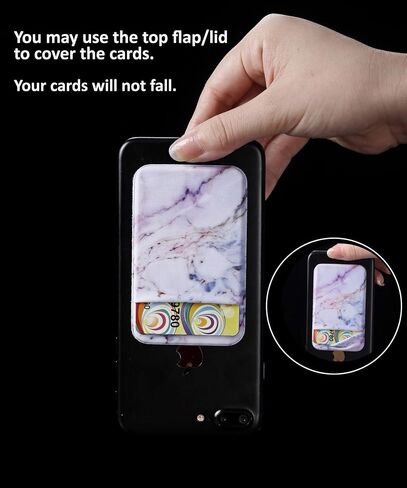 2Pack Marble Adhesive Phone Pocket,Cell Phone Stick On Card Wallet Sleeve,Credit Cards/ID Card Holder(Double Secure) with Sticker for Back of iPhone,Android and All Smartphones-Black&Purple Marble in Kuwait