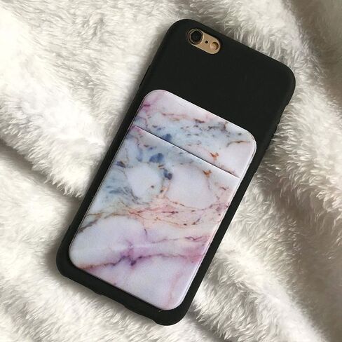 2Pack Marble Adhesive Phone Pocket,Cell Phone Stick On Card Wallet Sleeve,Credit Cards/ID Card Holder(Double Secure) with Sticker for Back of iPhone,Android and All Smartphones-Black&Purple Marble in Kuwait