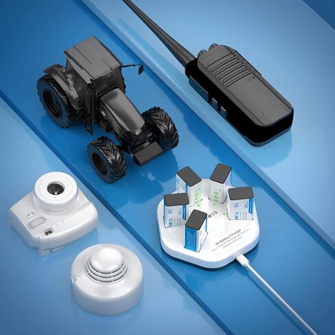 POWXS 9V Rechargeable Battereis Charger and 5 Pack 280mAh 9 Volt Ni-MH Rechargeable Batteries for Smoke Alarms, Guitar, Cameras, Toys & More in Kuwait