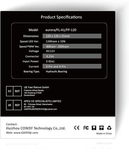 مروحة حافظة من سلسلة Conisy RGB LED مقاس 120 مم لحافظة الكمبيوتر، مروحة تبريد فريدة من نوعها فائقة الهدوء وطويلة العمر لألعاب الكمبيوتر - ملونة (عبوة من قطعتين) in Kuwait