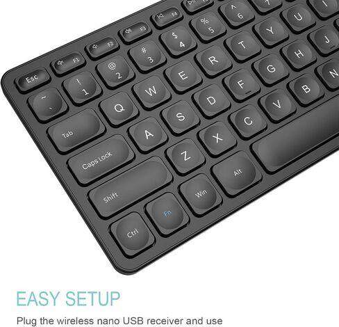 Arteck 2.4G Wireless Keyboard Ultra Slim Full Size Keyboard with Numeric Keypad and Media Hotkey for Computer/Desktop/PC/Laptop/Surface/Smart TV and Windows 10/8/ 7 Built-in Rechargeable Battery in Saudi Arabia