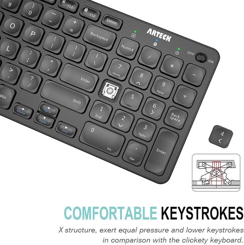 Arteck 2.4G Wireless Keyboard Ultra Slim Full Size Keyboard with Numeric Keypad and Media Hotkey for Computer/Desktop/PC/Laptop/Surface/Smart TV and Windows 10/8/ 7 Built-in Rechargeable Battery in Saudi Arabia