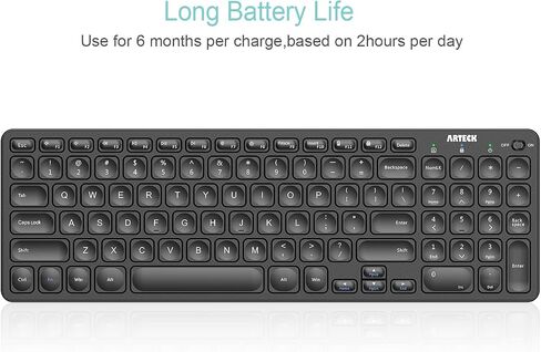 Arteck 2.4G Wireless Keyboard Ultra Slim Full Size Keyboard with Numeric Keypad and Media Hotkey for Computer/Desktop/PC/Laptop/Surface/Smart TV and Windows 10/8/ 7 Built-in Rechargeable Battery in Saudi Arabia