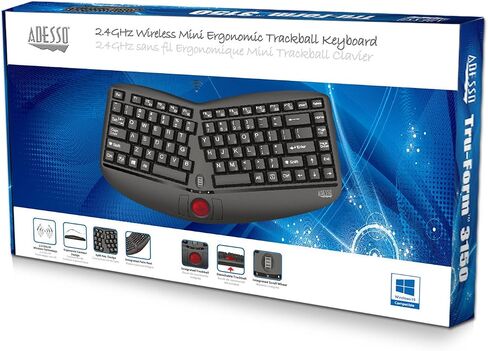 Adesso WKB-3150UB - Wireless Ergonomic Keyboard with Built-in Removable Trackball and Scroll Wheel, Split Key, Long Battery Life, Small and Portable -Compatible for Laptop/Desktop/PC/Windows XP/7/8/10 in Saudi Arabia