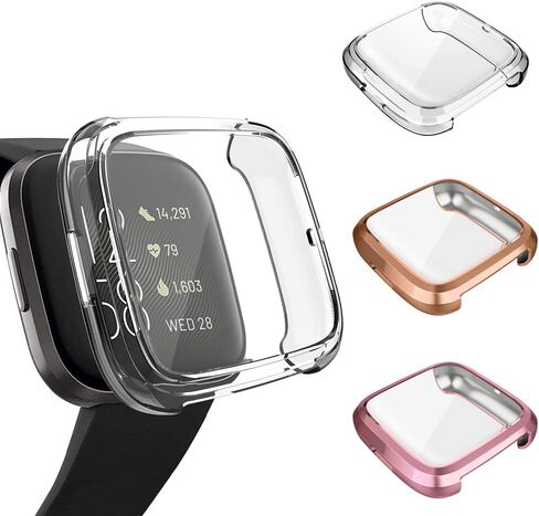 3 Pack Screen Protector Case, GHIJKL Ultra-Thin Slim Soft TPU Protective All-Around Full Cover Bumper Shell Compatible Fitbit Versa 2 Fitbit Versa 2 Smart Watch, Clear in Kuwait