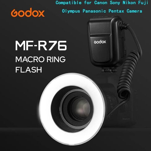 فلاش حلقة صغيرة LED Godox MF-R76 مع بطارية ليثيوم أيون 2600 مللي أمبير في الساعة وحلقات محول شاشة LCD لكاميرا Canon Sony Nikon Fuji Olympus Panasonic Pentax Flash Speedlight Speedlite Light in Saudi Arabia
