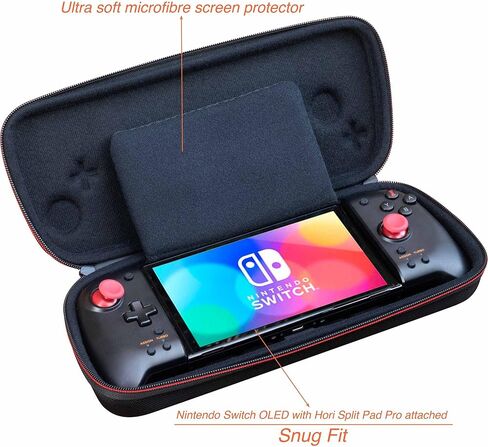 حقيبة مفاتيح كبيرة للغاية لنظام ألعاب نينتندو سويتش، تناسب لوحة هوري سبليت برو أو وحدة تحكم نينتندو برو، محول تيار متردد لشاحن الحائط 8 حوامل بطاقات ألعاب - أحمر/أسود in Kuwait