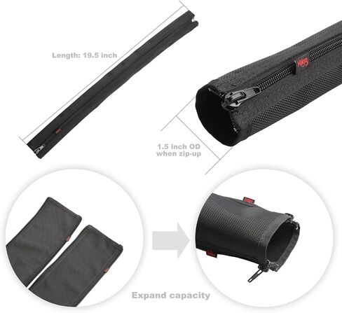 Cable Management Sleeve, Hikig Cord Organizer System - 19.5" Portable Nylon Cable Sleeve with Zipper, Wire Cover, Cable Wrap, Cord Sleeves for TV, Computer, Office, Home Entertainment, 4 Pack - Black in Kuwait