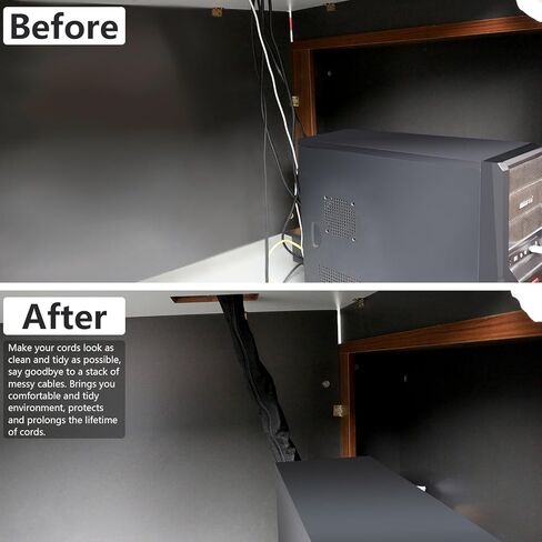 Cable Management Sleeve, Hikig Cord Organizer System - 19.5" Portable Nylon Cable Sleeve with Zipper, Wire Cover, Cable Wrap, Cord Sleeves for TV, Computer, Office, Home Entertainment, 4 Pack - Black in Kuwait