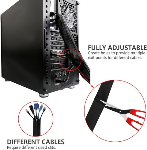 Cable Management Sleeve, Hikig Cord Organizer System - 19.5" Portable Nylon Cable Sleeve with Zipper, Wire Cover, Cable Wrap, Cord Sleeves for TV, Computer, Office, Home Entertainment, 4 Pack - Black in Kuwait