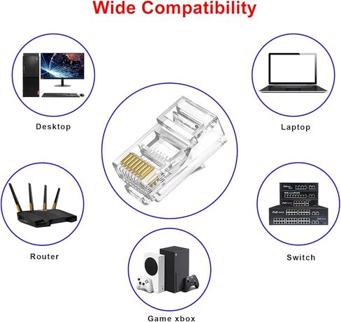 ويتوتونج محول شبكة كريستال لموصلات طرفية ار جيه 45 كات 6 قابس شبكة يو تي بي (100 قطعة/العبوة) in Kuwait