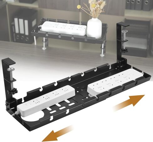 yamagahome Under Desk Cable Management Tray, 14"-21" Retractable Cord Organizer for Desk, No Drill Cable Tray Basket for Wire Management, Sturdy Metal Cable Management with Clamp for Home Office in Kuwait