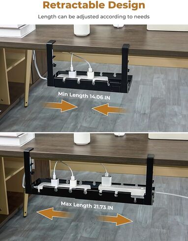 yamagahome Under Desk Cable Management Tray, 14"-21" Retractable Cord Organizer for Desk, No Drill Cable Tray Basket for Wire Management, Sturdy Metal Cable Management with Clamp for Home Office in Kuwait