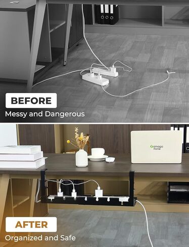 yamagahome Under Desk Cable Management Tray, 14"-21" Retractable Cord Organizer for Desk, No Drill Cable Tray Basket for Wire Management, Sturdy Metal Cable Management with Clamp for Home Office in Kuwait