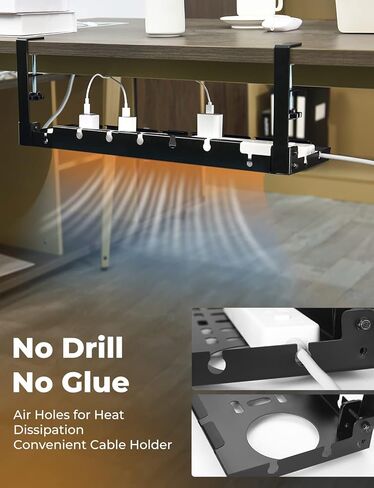 yamagahome Under Desk Cable Management Tray, 14"-21" Retractable Cord Organizer for Desk, No Drill Cable Tray Basket for Wire Management, Sturdy Metal Cable Management with Clamp for Home Office in Kuwait