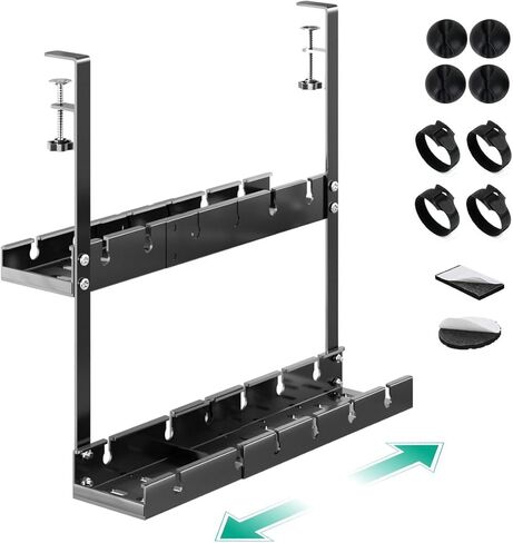 Holotap صينية إدارة الكابلات ذات الطبقة المزدوجة أسفل المكتب، صينية إدارة كابلات بدون حفر للمكتب، قابلة للتعديل من 12.5 بوصة إلى 21.6 بوصة، حامل سلك قطاع الطاقة قابل للسحب لإدارة الأسلاك in Kuwait