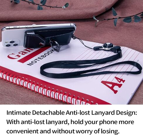 Cell Phone Card Holder,Card Holder for Back of Cell Phone with Ring Grip Stand,Adhesive Stick-on Credit Card Wallet Pocket with Detachable Neck Strap Black in Kuwait