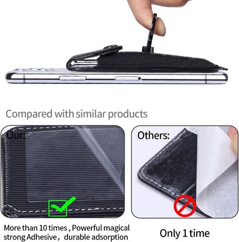 Cell Phone Card Holder,Card Holder for Back of Cell Phone with Ring Grip Stand,Adhesive Stick-on Credit Card Wallet Pocket with Detachable Neck Strap Black in Kuwait