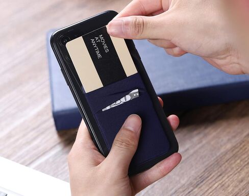 3Pack Adhesive Phone Card Holder Stick on Pocket Wallet Stretchy Cloth Credit/ID Card Sleeve Sticker for Back of Phone of iPhone,Android and All Smartphones (2Navy Blue,1Black) in Kuwait