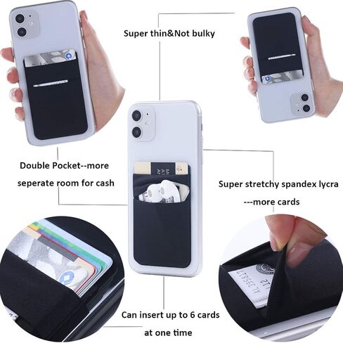 3Pack Adhesive Phone Card Holder Stick on Pocket Wallet Stretchy Cloth Credit/ID Card Sleeve Sticker for Back of Phone of iPhone,Android and All Smartphones (2Navy Blue,1Black) in Kuwait