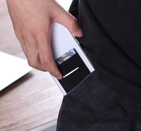 3Pack Adhesive Phone Card Holder Stick on Pocket Wallet Stretchy Cloth Credit/ID Card Sleeve Sticker for Back of Phone of iPhone,Android and All Smartphones (2Navy Blue,1Black) in Kuwait