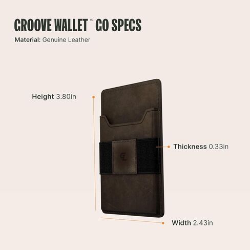 Groove Life Black Leather Groove Wallet Go - Men's Minimalist Interchangeable microsuction technology Credit Card Holder with Magsafe, cash strap. Lifetime Coverage in Kuwait