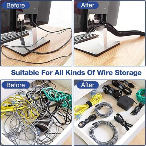 حافظة إدارة الكابلات من جوتو، نظام مُنظِم ٍلسك مصنوع من النيوبرين القابل للقطع، غطاء سلك ملفوف مرن لمكتب الكمبيوتر أو المكتب أو المسرح المنزلي. in Kuwait