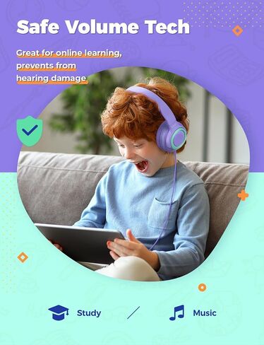 iClever HS22 2-Pack Kids Headphones with Sharing Splitter for School Travel | SafeSound Tech3.0, Share Audio, Tangle-Free, 3.5mm Jack, Foldable, Stereo Sound, Wired Headphones for Kids, Green & Blue in Kuwait