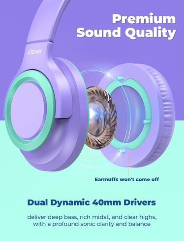 iClever HS22 2-Pack Kids Headphones with Sharing Splitter for School Travel | SafeSound Tech3.0, Share Audio, Tangle-Free, 3.5mm Jack, Foldable, Stereo Sound, Wired Headphones for Kids, Green & Blue in Kuwait