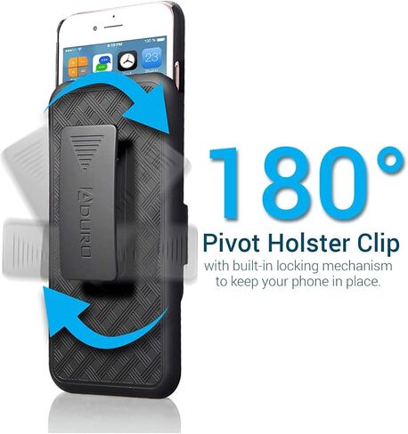 جراب Aduro Holster لهاتف iPhone 8 Plus/iPhone 7 Plus (5.5 بوصة) جراب بهيكل نحيف مع مسند مدمج + جراب بمشبك حزام دوار لهاتف Apple iPhone 8 Plus وiPhone 7 Plus فقط in Kuwait