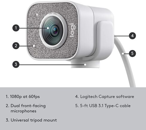 Logitech StreamCam, Live Streaming Webcam, Full 1080p HD 60fps Vertical Video, Smart auto Focus and Exposure- White (Renewed) in Saudi Arabia