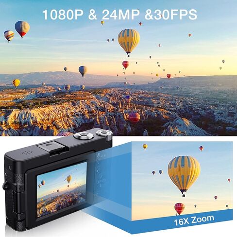 Digital Camera HD 1080P Video Camera Vlogging Camera for YouTube with Webcam, 3.0 Inch Flip Screen Compact Camera with 16X Digital Zoom, 2 Batteries in Kuwait