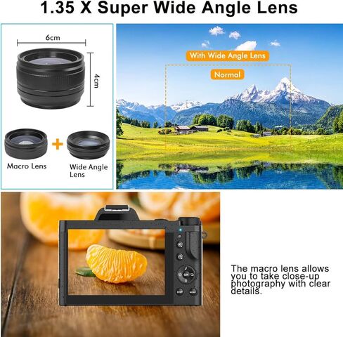 كاميرا رقمية Bifevsr 4K كاميرا فيديو بدقة 48 ميجابكسل مع شبكة WiFi وكاميرا تسجيل فيديو وكاميرا يوتيوب مع شاشة 3.5 بوصة وعدسة زاوية واسعة وعدسات ماكرو وكاميرا ويب وتكبير رقمي 16X in Kuwait