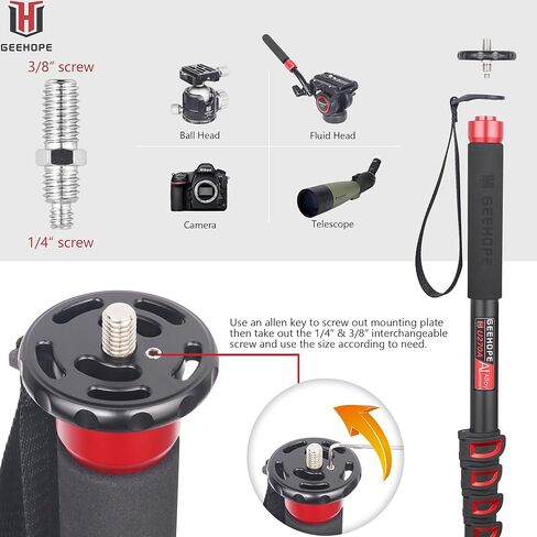 حامل كاميرا مونوبود 65.7 بوصة/167 سم مصنوع من سبائك الألومنيوم و5 أقسام للفيديو الاحترافي لكاميرات الفيديو Canon Nikon GoPro DSLR DV، أقصى تحميل 22 رطل/10 كجم، GEEHOPE U270A in Kuwait
